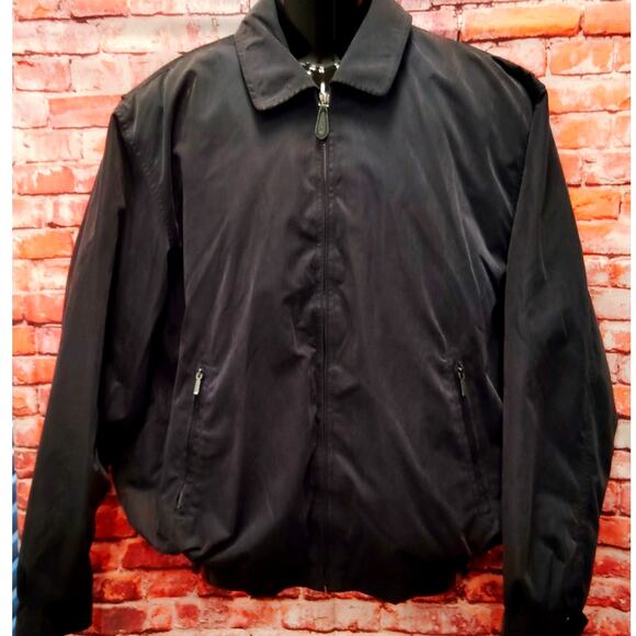 London Fog Bomber Jacket Black Lined Softshell Zipper Pocket Collar Zip Up - Picture 1 of 4